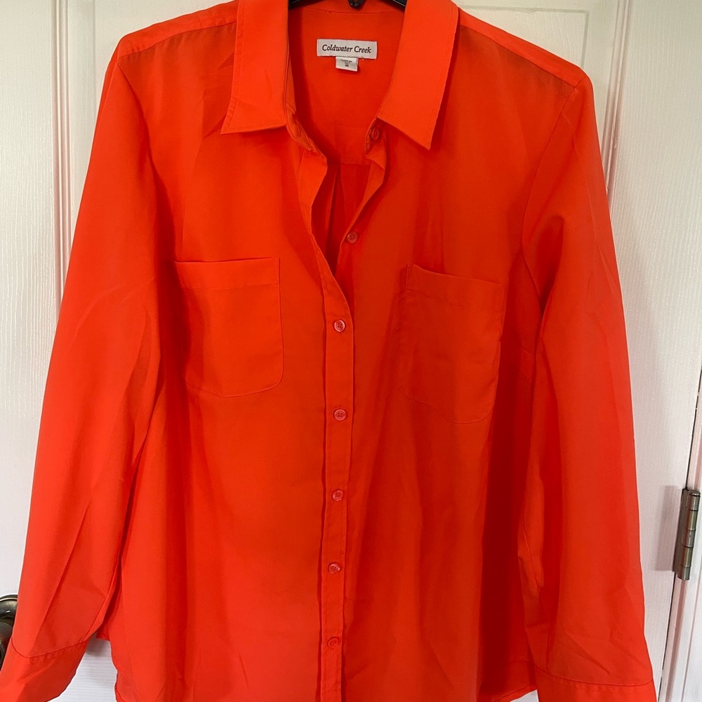 Coldwater Creek orange button down tunic style blouse size 1X (18)